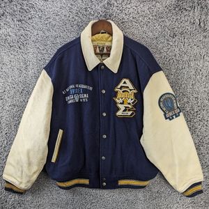 Avirex Leather Jacket Men 3X Blue NY Headquarter 1975 Omega Sigma Varsity Bomber